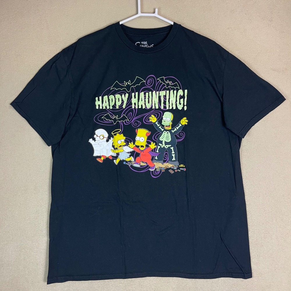 The Simpsons Happy Haunting Halloween Black Graphic T-Shirt Mens 2XL